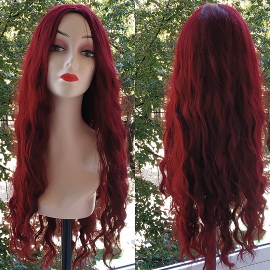 Ankara Kızılay Fiber Sentetik Peruk Uzun Dalgalı Kızıl