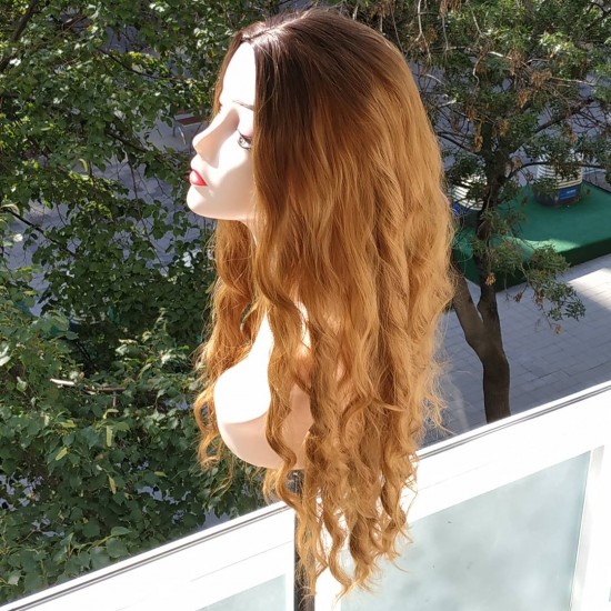 Ankara Kızılay Fiber Sentetik Peruk Uzun Dalgalı Kumral Karamel Ombre