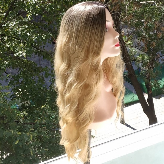 Ankara Kızılay Fiber Sentetik Peruk Uzun Dalgalı Kumral Dore Sarı Ombre