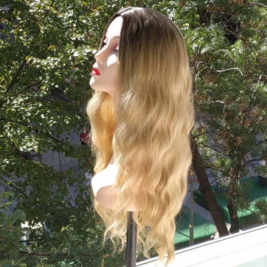 Ankara Kızılay Fiber Sentetik Peruk Uzun Dalgalı Kumral Dore Sarı Ombre