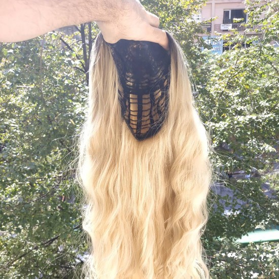 Ankara Kızılay Fiber Sentetik Peruk Uzun Dalgalı Kumral Dore Sarı Ombre