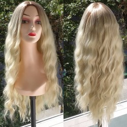 Ankara Kızılay Fiber Sentetik Peruk Uzun Dalgalı Kumral Koyu Platin Ombre