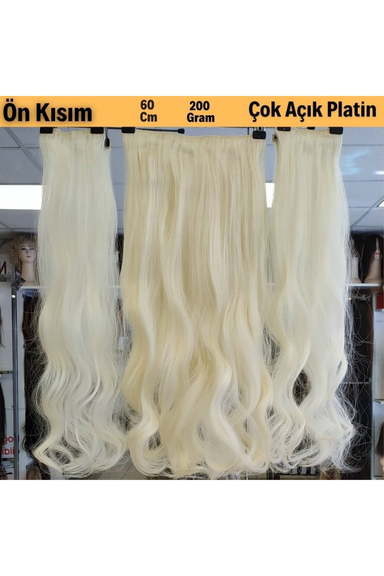 1 Adet YarımAy Çıt Çıt Dalgalı 2 Adet Yan ÇıtÇıt Dalgalı Fiber Sentetik Postiş Saç Çok Açık Platin Renk Kodu 613