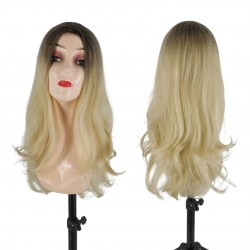 Ankara Fiber Sentetik Peruk Dalgalı Uzun Boy Koyu Kumral Platin Ombreli