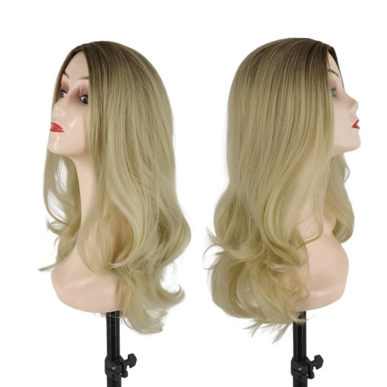 Ankara Fiber Sentetik Peruk Dalgalı Uzun Boy Kumral Koyu Platin Ombreli