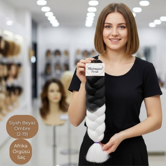 Ankara Afrika Örgüsü Saç Siyah Beyaz Ombre 165 Gram