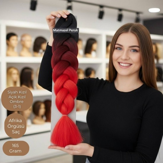 Ankara Afrika Örgüsü Saç Siyah Kızıl Açık Kızıl Ombre 165 Gram