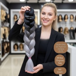 Ankara Afrika Örgüsü Saç Siyah Orta Gri Açık Gri Ombre 165 Gram