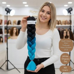 Ankara Afrika Örgüsü Saç Siyah Koyu Mavi Turkuaz Mavi Ombre 165 Gram