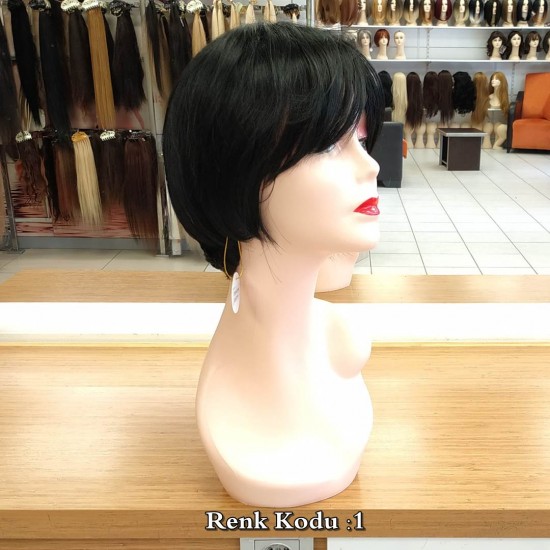 Kısa Fiber Sentetik Peruk Ankara Siyah Renk