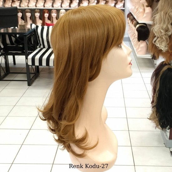 Orta Model Ankara Bayan Fiber Sentetik Peruk Karamel