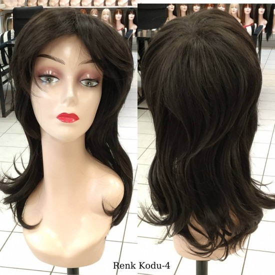 Orta Model Ankara Bayan Fiber Sentetik Peruk Koyu Kestane