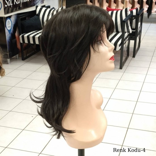 Orta Model Ankara Bayan Fiber Sentetik Peruk Koyu Kestane