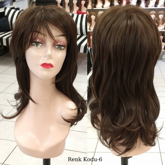 Orta Model Ankara Bayan Fiber Sentetik Peruk Koyu Kumral Renk