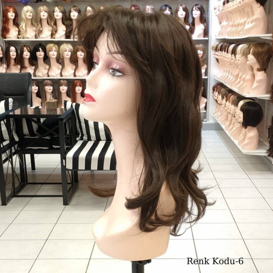 Orta Model Ankara Bayan Fiber Sentetik Peruk Koyu Kumral Renk