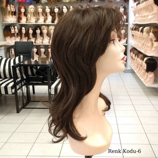 Orta Model Ankara Bayan Fiber Sentetik Peruk Koyu Kumral Renk