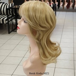Orta Model Ankara Bayan Fiber Sentetik Peruk Platin Karamel Röfleli