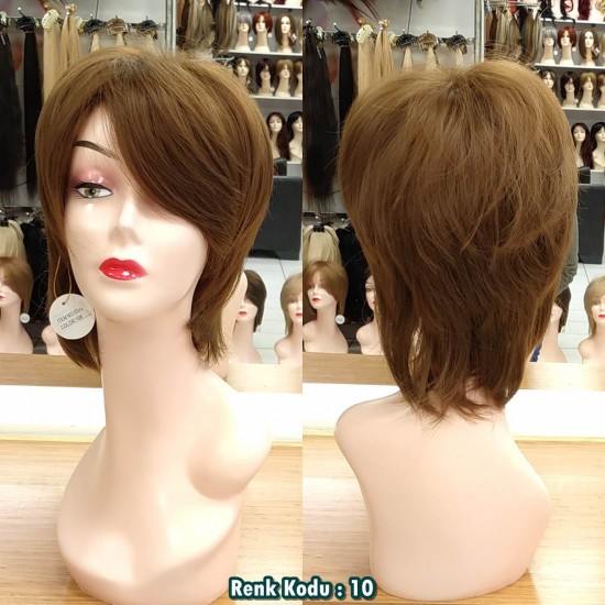 Ankara Kızılay Fiber Sentetik Peruk Kısa Açık Kumral Ebru Model