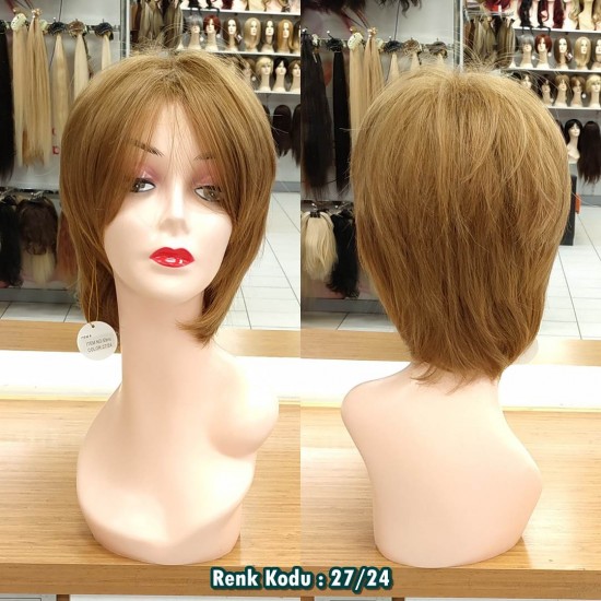 Ankara Kızılay Fiber Sentetik Peruk Kısa Açık Karamel Küllü Sarı Ebru Model