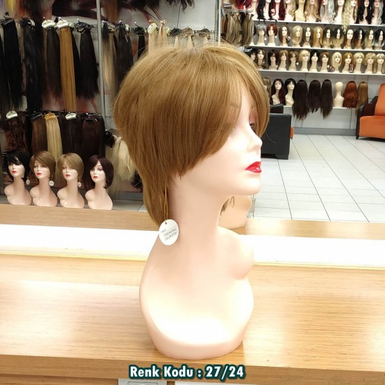 Ankara Kızılay Fiber Sentetik Peruk Kısa Açık Karamel Küllü Sarı Ebru Model