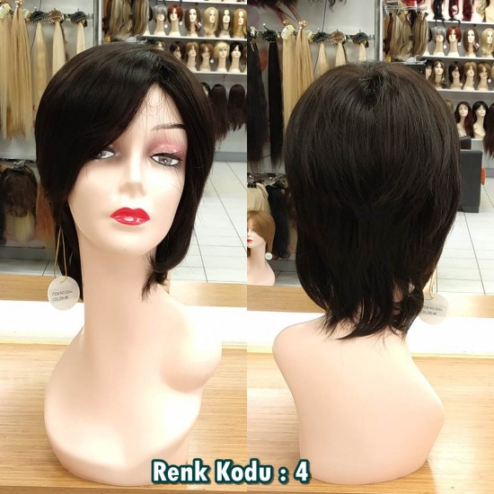 Ankara Kızılay Fiber Sentetik Peruk Kısa Koyu Kestane Ebru Model