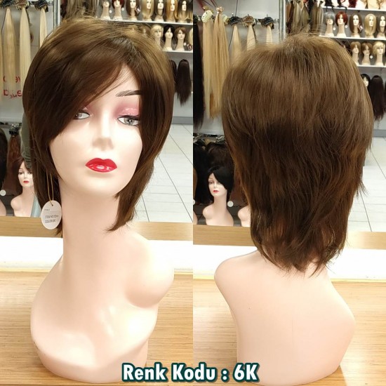 Ankara Kızılay Fiber Sentetik Peruk Kısa Koyu Kumral Ebru Model