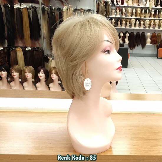 Ankara Kızılay Fiber Sentetik Peruk Kısa Yoğun Küllü Platin Ebru Model