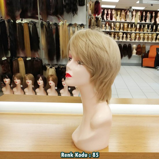 Ankara Kızılay Fiber Sentetik Peruk Kısa Yoğun Küllü Platin Ebru Model