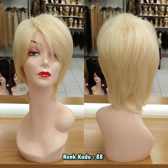 Ankara Kızılay Fiber Sentetik Peruk Kısa Açık Sarı Ebru Model