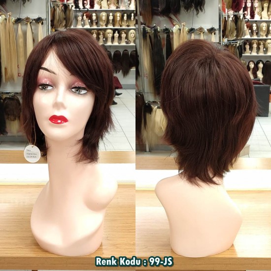 Ankara Kızılay Fiber Sentetik Peruk Kısa Koyu Çikolata Kahve Ebru Model