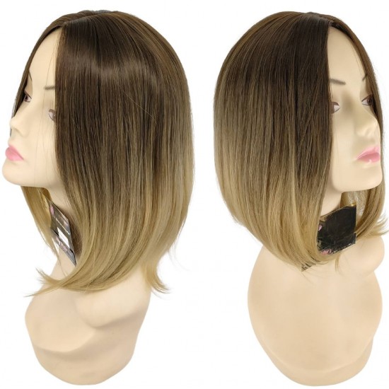 Ankara Kızılay Kaliteli Fiber Sentetik Peruk Koyu Kumral Dore Sarı Ombre Kısa Küt