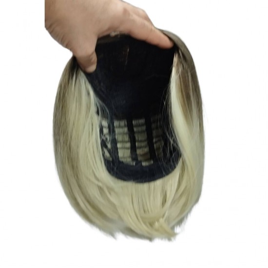 Ankara Kızılay Kaliteli Fiber Sentetik Peruk Koyu Kumral Dore Sarı Ombre Kısa Küt