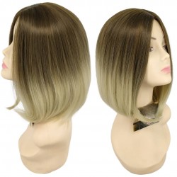 Ankara Kızılay Kaliteli Fiber Sentetik Peruk Kumral Koyu Platin Ombre Kısa Küt