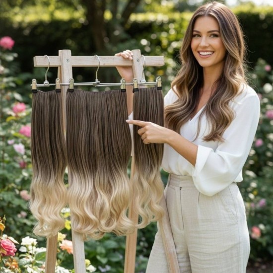 Yarımay Postiş Ankara 3'lü Set 1 Adet Yarımay 2 Adet Yan Çıtçıt Küllü Kumral Platin Ombre