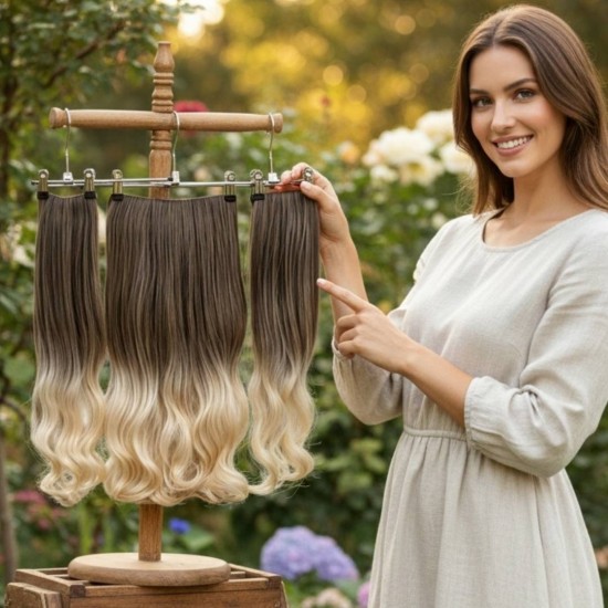 Yarımay Postiş Ankara 3'lü Set 1 Adet Yarımay 2 Adet Yan Çıtçıt Küllü Kumral Platin Ombre