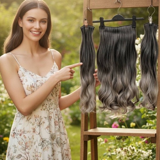 Yarımay Postiş Ankara 3'lü Set 1 Adet Yarımay 2 Adet Yan Çıtçıt Siyah Koyu Gri Ombre