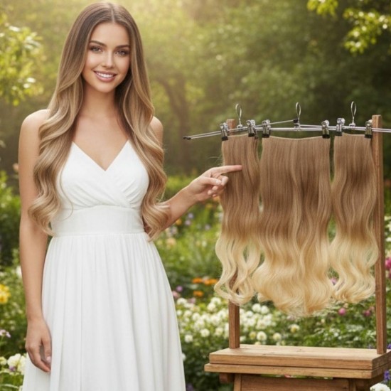 Yarımay Postiş Ankara 3'lü Set 1 Adet Yarımay 2 Adet Yan Çıtçıt Açık Karamel Dore Sarı Ombre