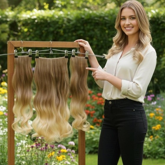 Yarımay Postiş Ankara 3'lü Set 1 Adet Yarımay 2 Adet Yan Çıtçıt Açık Karamel Dore Sarı Ombre