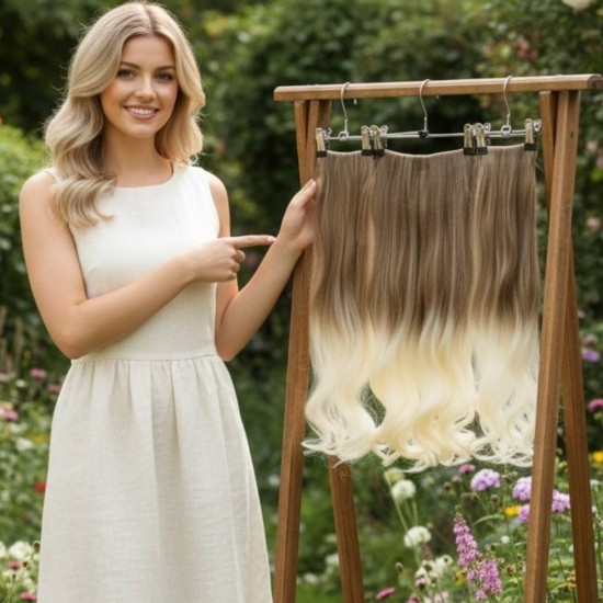 Yarımay Postiş Ankara 3'lü Set 1 Adet Yarımay 2 Adet Yan Çıtçıt Açık Karamel Platin Ombre