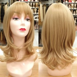 Katlı Kesim Orta Boy Fiber Sentetik Peruk Küllü Sarı