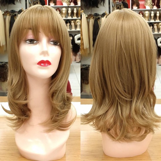 Katlı Kesim Orta Boy Fiber Sentetik Peruk Küllü Açık Kumral