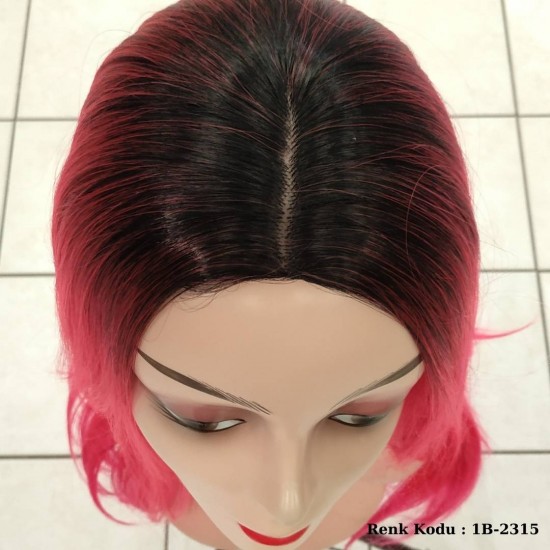 Ankara Renkli Fiber Sentetik Peruk Siyah Pembe Ombre