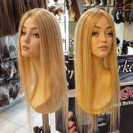 Tepelik Saç Gerçek Saç Tepe Kısmı Deri Görünümlü Platin Renk