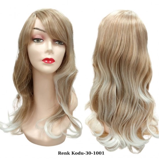 Ankara Kızılay Ucuz Fiber Sentetik Peruk Dalgalı Uzun Dore Sarı Beyaz Ombre
