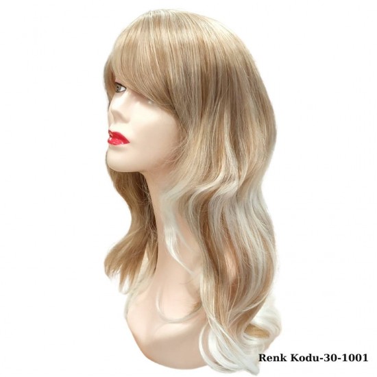 Ankara Kızılay Ucuz Fiber Sentetik Peruk Dalgalı Uzun Dore Sarı Beyaz Ombre