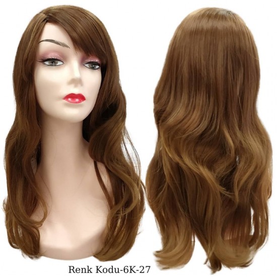 Ankara Kızılay Ucuz Fiber Sentetik Peruk Dalgalı Uzun Koyu Kumral Karamel