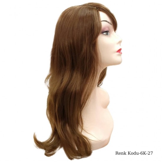 Ankara Kızılay Ucuz Fiber Sentetik Peruk Dalgalı Uzun Koyu Kumral Karamel