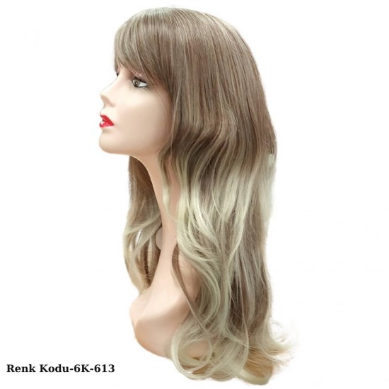Ankara Kızılay Ucuz Fiber Sentetik Peruk Dalgalı Uzun Küllü Platin Ombre